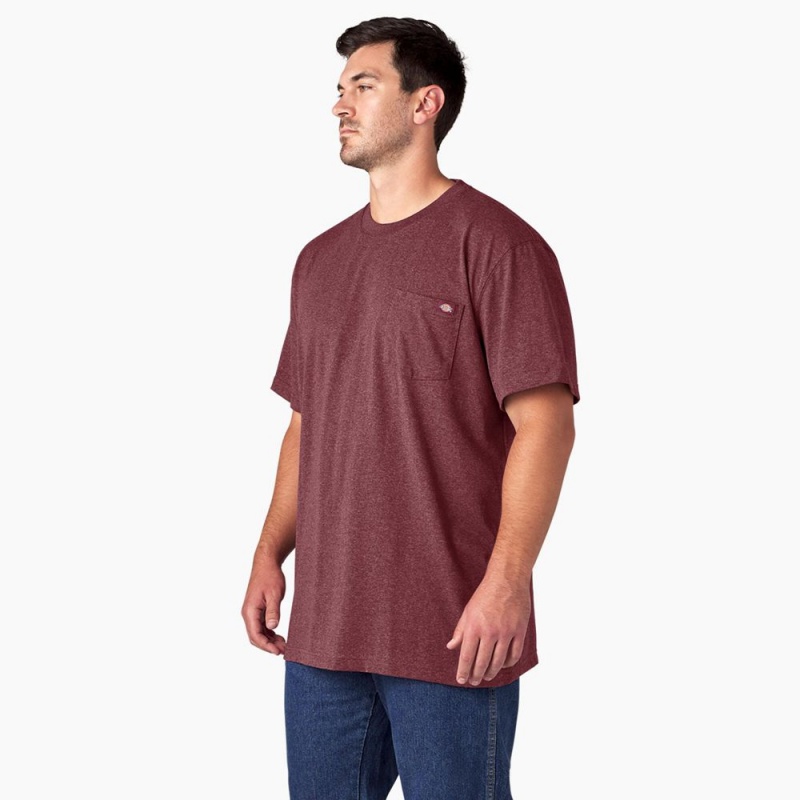 Burgundy Dickies Heavyweight Heathered Short Sleeve Pocket Men's T-Shirt | 413-FVHTSZ