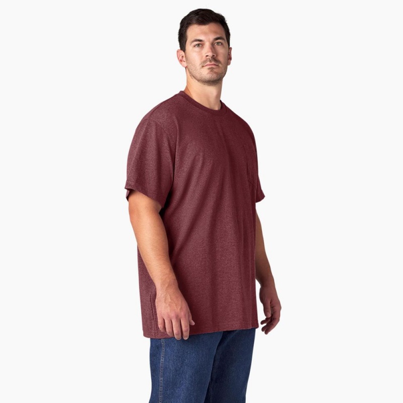 Burgundy Dickies Heavyweight Heathered Short Sleeve Pocket Men's T-Shirt | 413-FVHTSZ