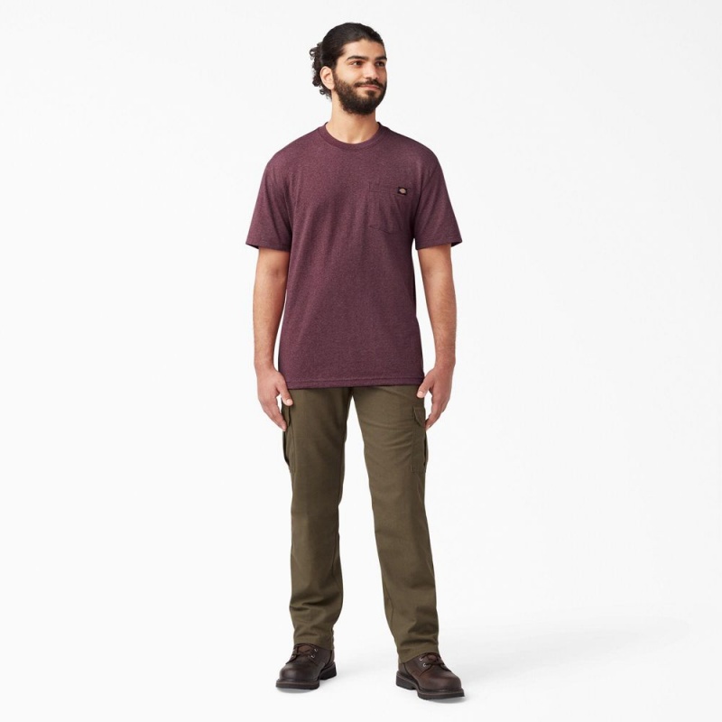 Burgundy Dickies Heavyweight Heathered Short Sleeve Pocket Men's T-Shirt | 413-FVHTSZ