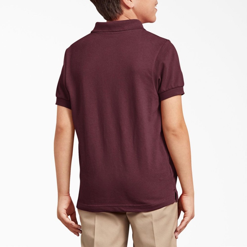 Burgundy Dickies Piqué Short Sleeve Kids' Polo Shirt | 953-LNFIRS