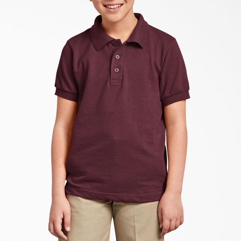 Burgundy Dickies Piqué Short Sleeve Kids\' Polo Shirt | 953-LNFIRS