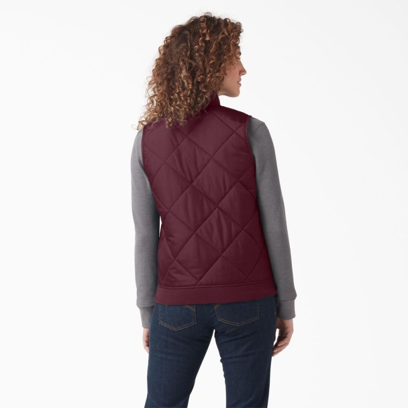 Burgundy Dickies Quilted Women's Vest | 201-EJFUSK