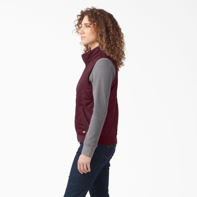 Burgundy Dickies Quilted Women's Vest | 201-EJFUSK