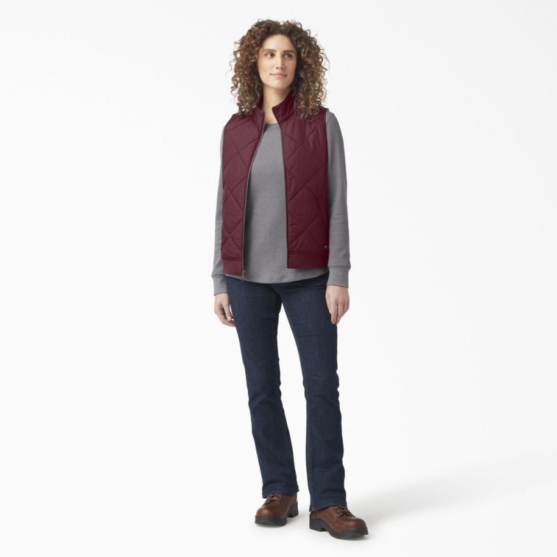 Burgundy Dickies Quilted Women's Vest | 201-EJFUSK