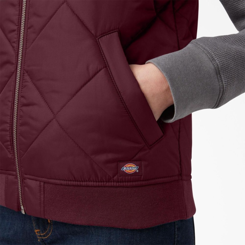 Burgundy Dickies Quilted Women's Vest | 201-EJFUSK