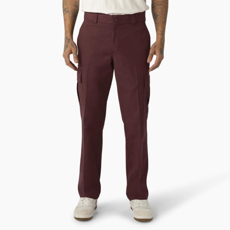 Burgundy Dickies Regular Fit Men\'s Cargo Pants | 730-HYKOJP