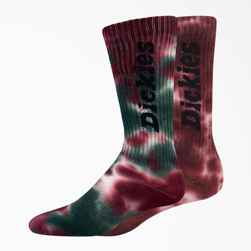 Burgundy Dickies Tie-Dye Crew 2-Pack Women\'s Socks | 874-JIFMSP