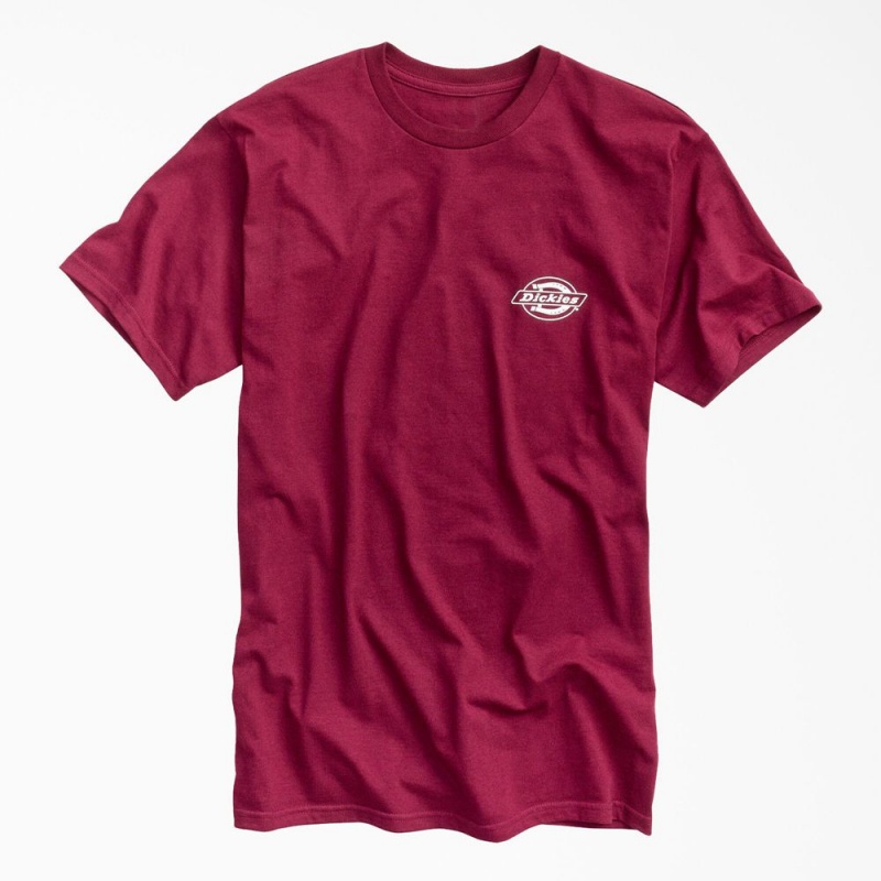 Burgundy Dickies Worldwide Workwear Graphic Men's T-Shirt | 924-CLZMNO