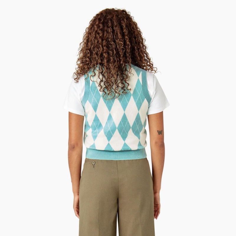 Green Dickies Argyle Sweater Women's Vest | 769-XWLNAZ