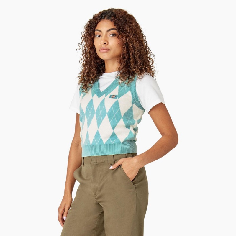 Green Dickies Argyle Sweater Women's Vest | 769-XWLNAZ