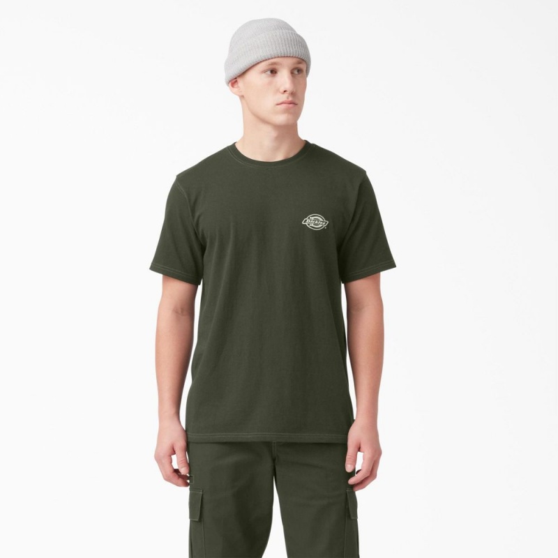 Green Dickies Back Logo Graphic Men's T-Shirt | 018-PZODAQ