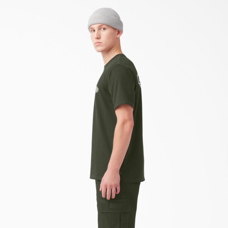 Green Dickies Back Logo Graphic Men's T-Shirt | 018-PZODAQ