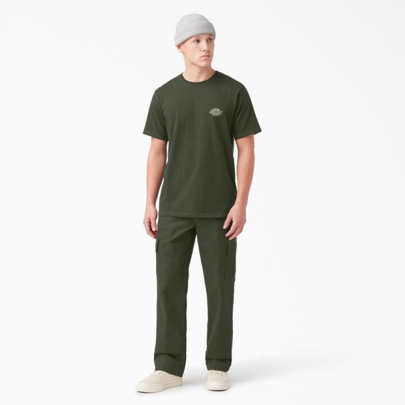 Green Dickies Back Logo Graphic Men's T-Shirt | 018-PZODAQ