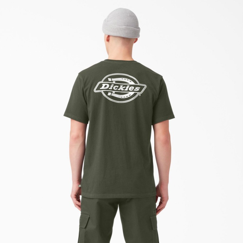 Green Dickies Back Logo Graphic Men\'s T-Shirt | 018-PZODAQ