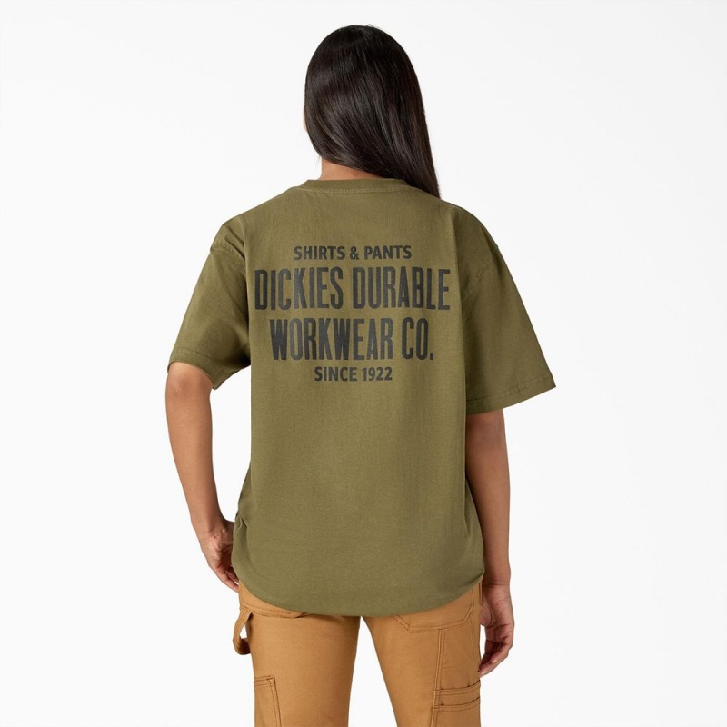 Green Dickies Built to Last Heavyweight Women's T-Shirt | 524-VXIWKO