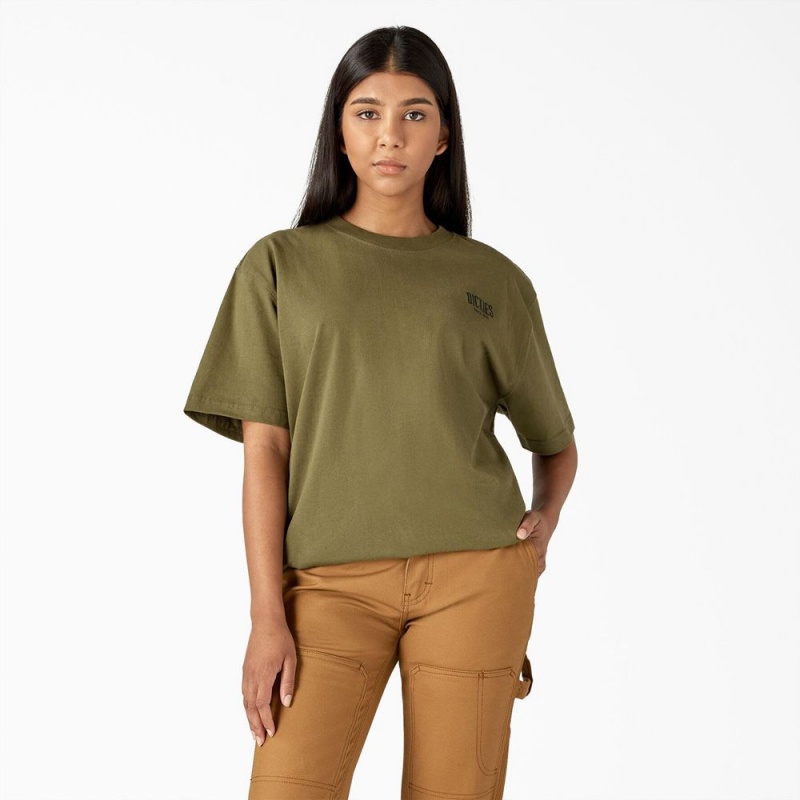 Green Dickies Built to Last Heavyweight Women's T-Shirt | 524-VXIWKO