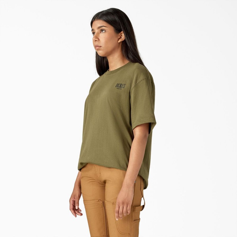 Green Dickies Built to Last Heavyweight Women's T-Shirt | 524-VXIWKO