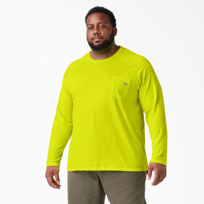 Green Dickies Cooling Long Sleeve Pocket Men's T-Shirt | 156-HQOEGZ