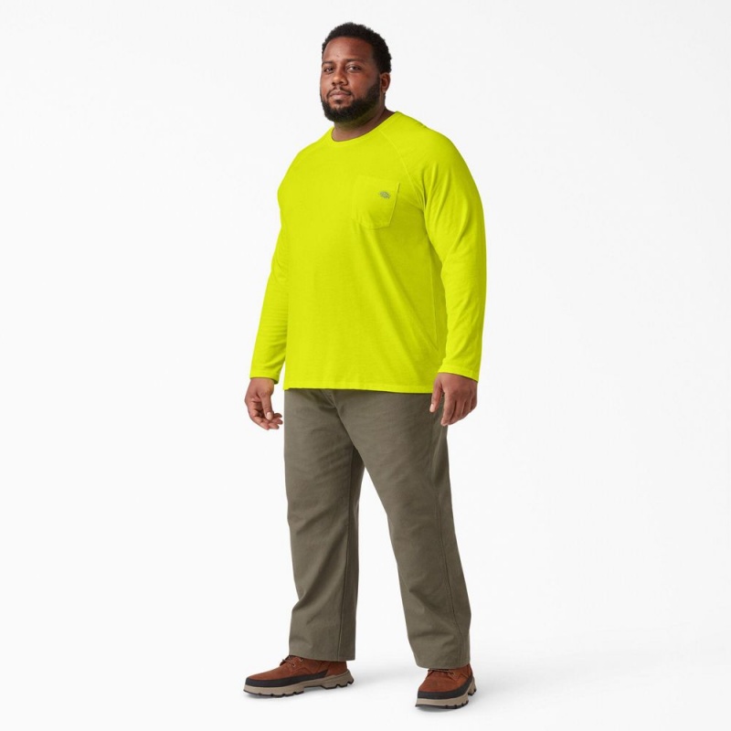 Green Dickies Cooling Long Sleeve Pocket Men's T-Shirt | 156-HQOEGZ