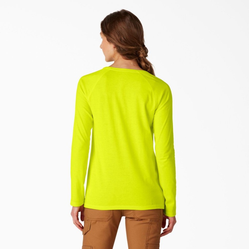 Green Dickies Cooling Long Sleeve Pocket Women's T-Shirt | 673-EBTLRG