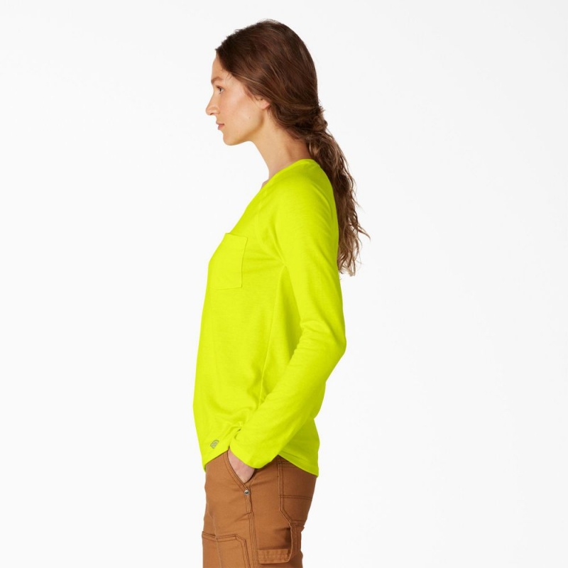 Green Dickies Cooling Long Sleeve Pocket Women's T-Shirt | 673-EBTLRG