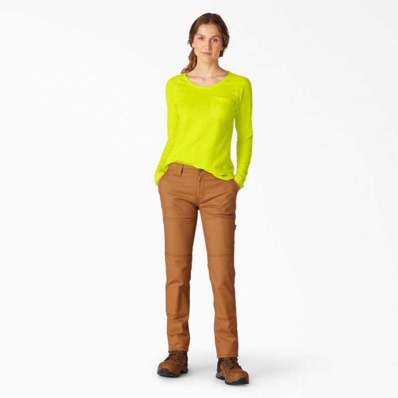 Green Dickies Cooling Long Sleeve Pocket Women's T-Shirt | 673-EBTLRG