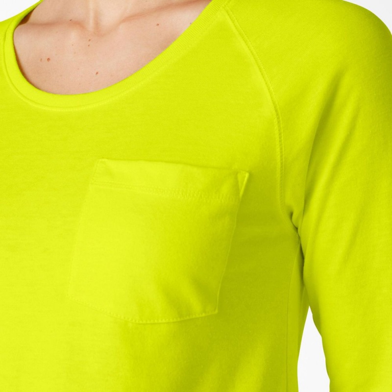 Green Dickies Cooling Long Sleeve Pocket Women's T-Shirt | 673-EBTLRG