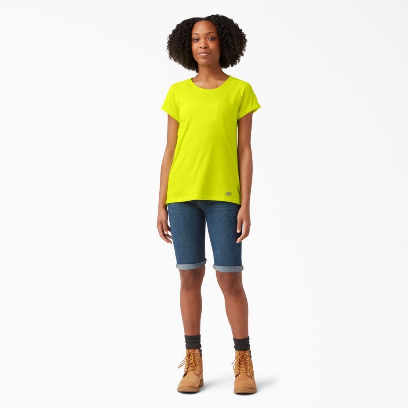 Green Dickies Cooling Short Sleeve Pocket Women's T-Shirt | 651-XMENOZ