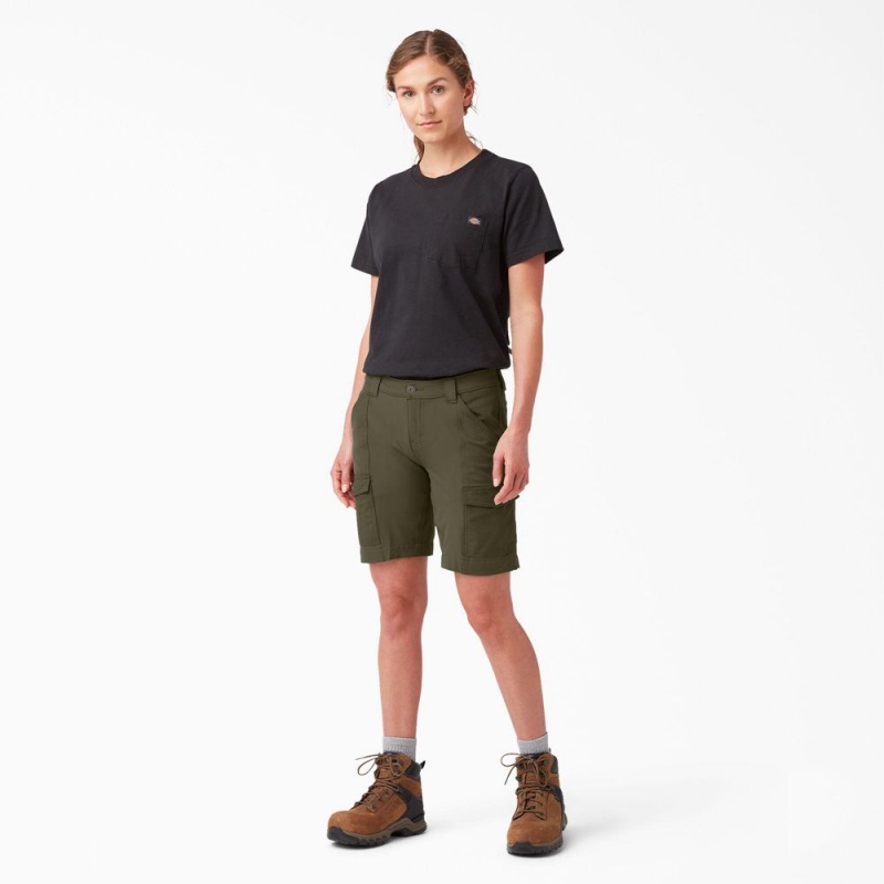 Green Dickies Cooling Slim Fit Cargo Women's Shorts | 932-UXYAPF