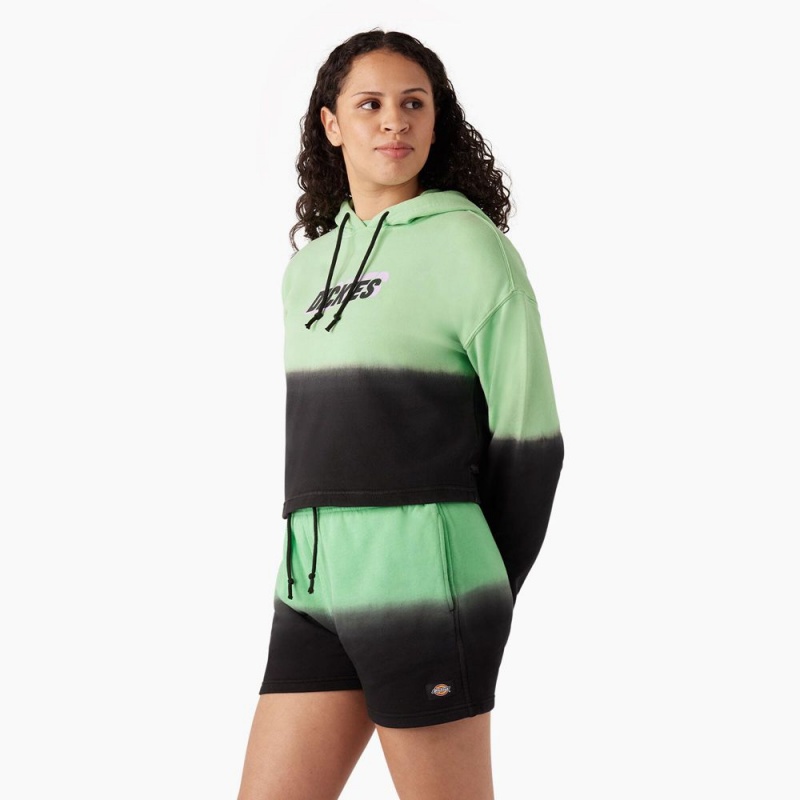 Green Dickies Cropped Ombre Women's Hoodie | 853-AYXNHZ