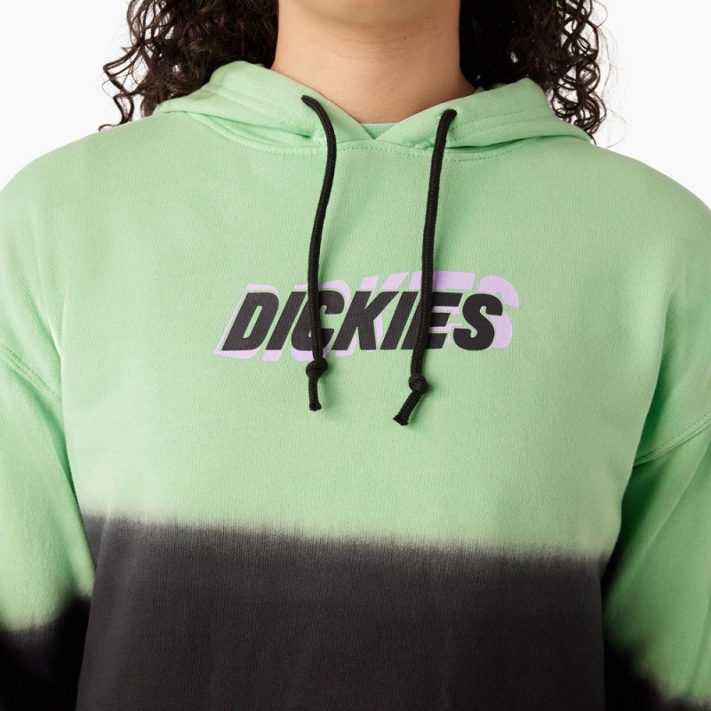 Green Dickies Cropped Ombre Women's Hoodie | 853-AYXNHZ