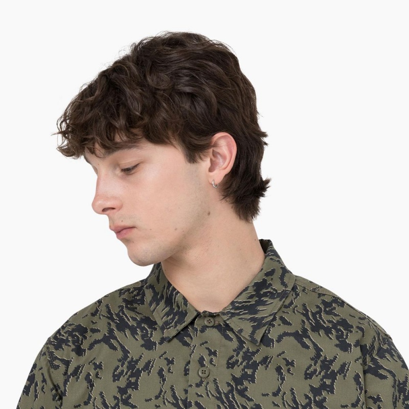 Green Dickies Drewsey Camo Short Sleeve Men's Work Shirts | 291-GZTNPF