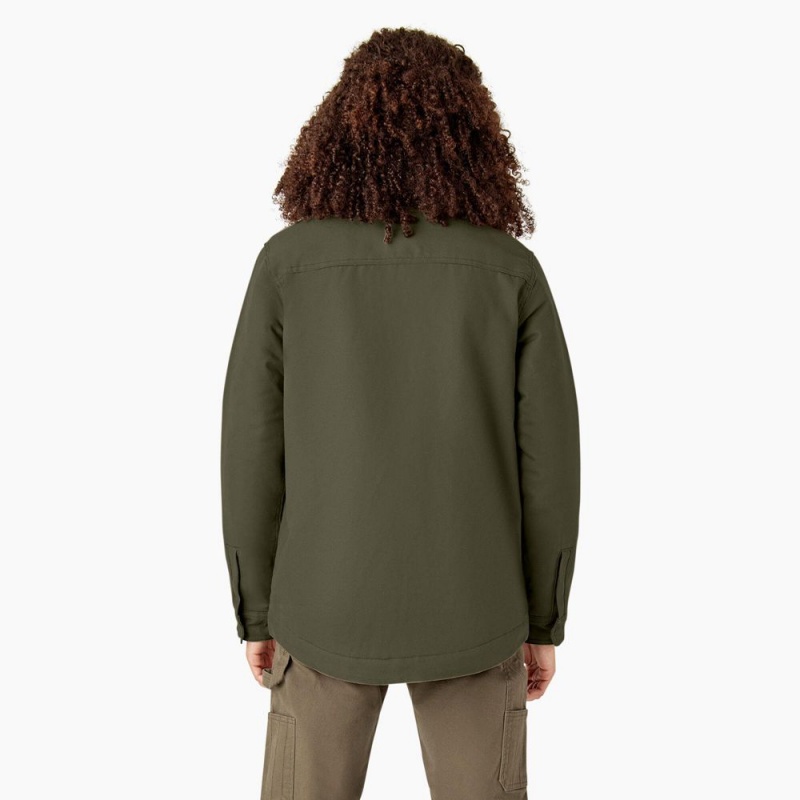 Green Dickies Duck High Pile Fleece Lined Chore Coat Women's Jacket | 587-NIGJFR