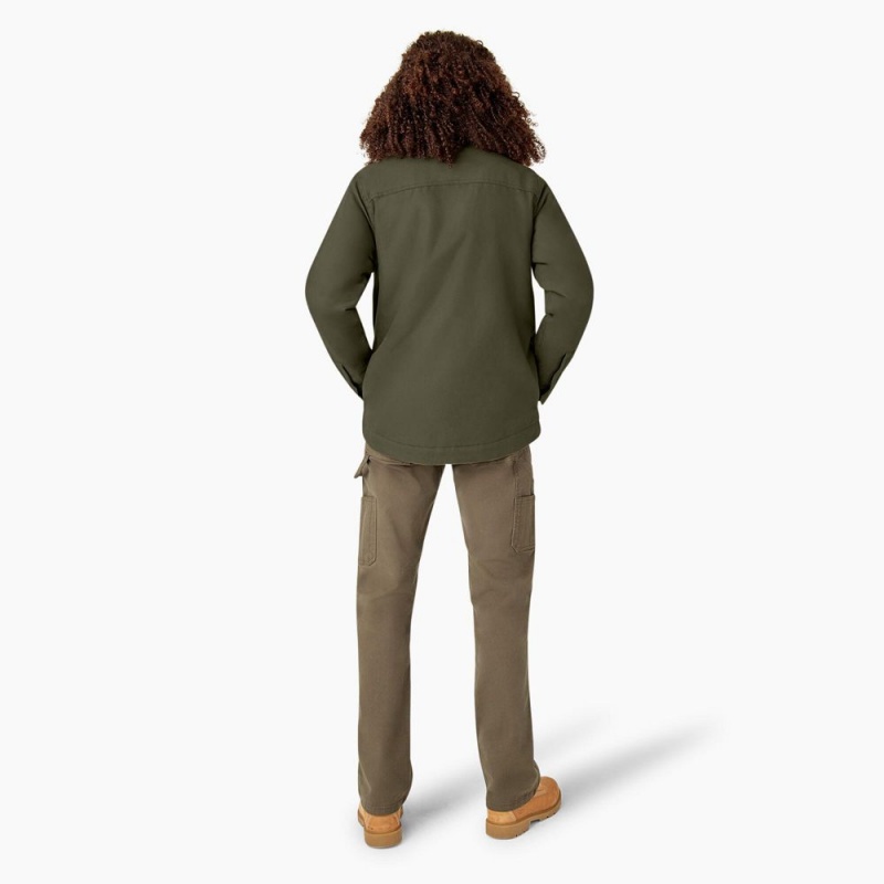 Green Dickies Duck High Pile Fleece Lined Chore Coat Women's Jacket | 587-NIGJFR