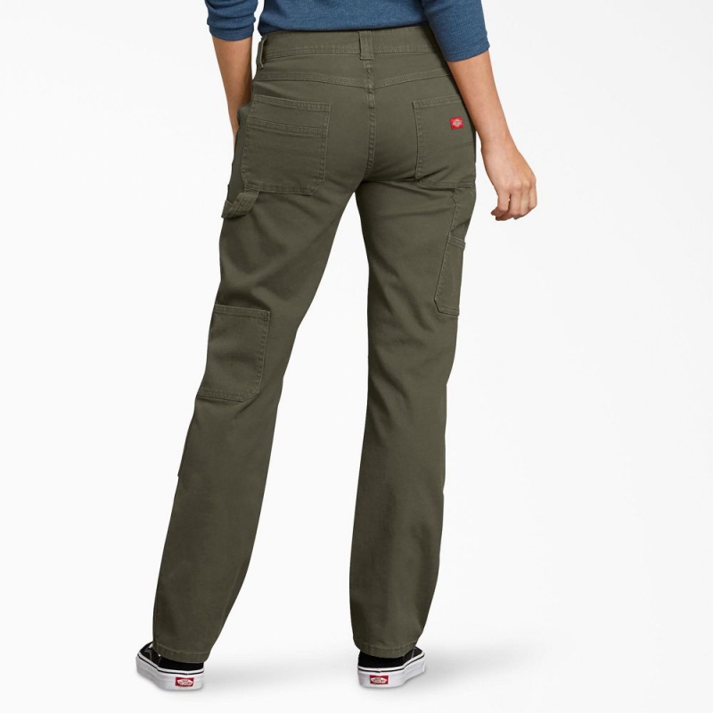 Green Dickies FLEX Relaxed Fit Duck Carpenter Women's Pants | 184-NASTOF