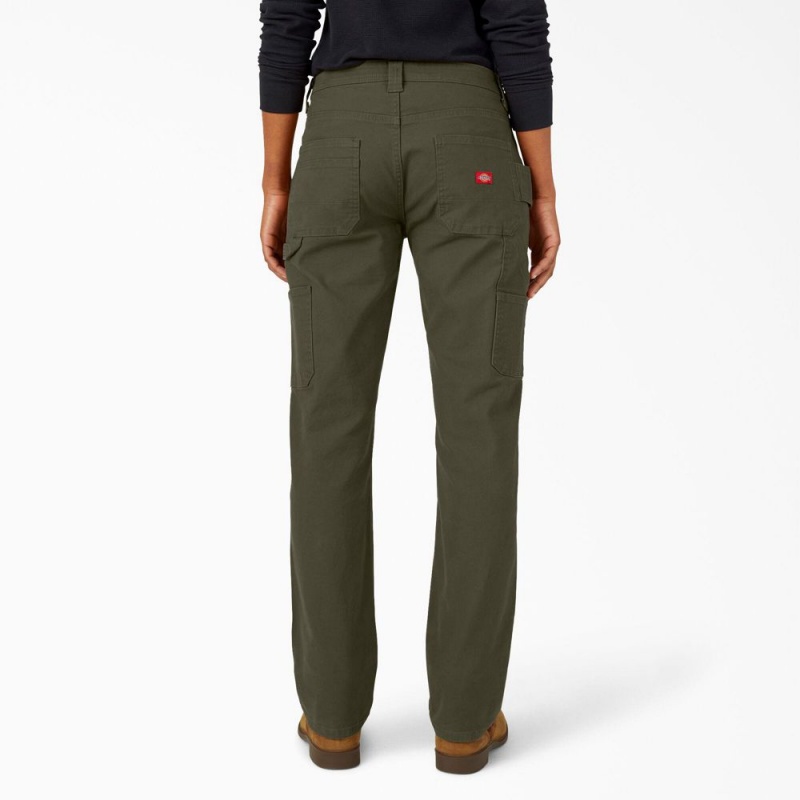 Green Dickies FLEX Relaxed Straight Fit Duck Carpenter Women's Pants | 825-VUBGWH