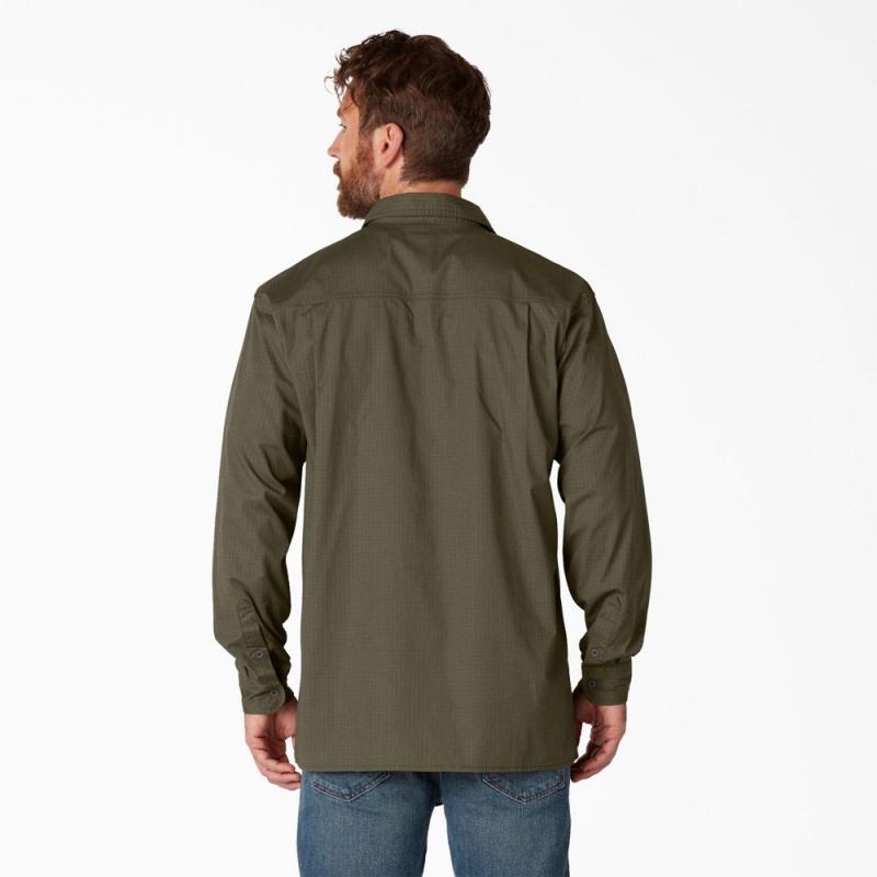 Green Dickies FLEX Ripstop Long Sleeve Men's Shirt | 327-ERTZBK