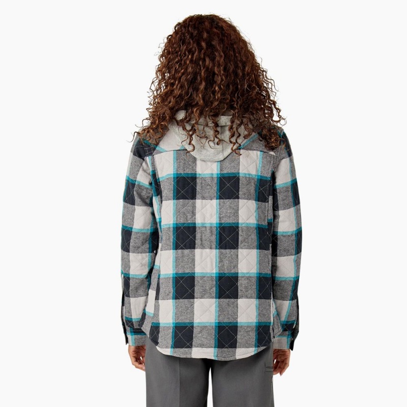 Green Dickies Flannel Hooded Shirt Women's Jacket | 832-AYRQXD