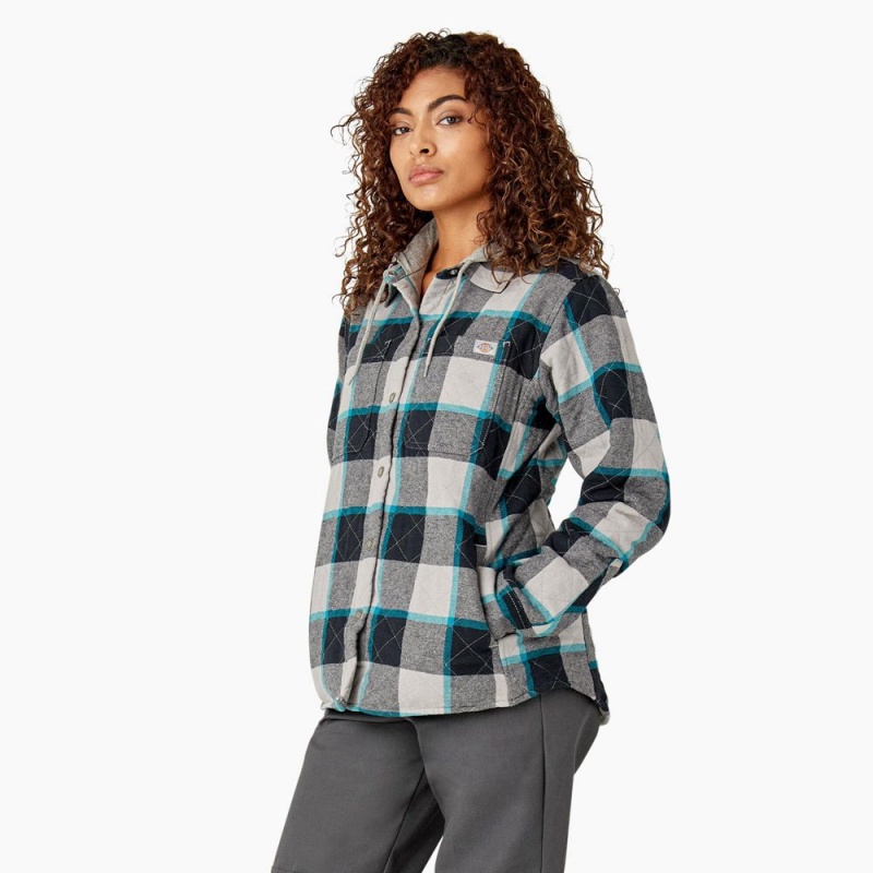 Green Dickies Flannel Hooded Shirt Women's Jacket | 832-AYRQXD