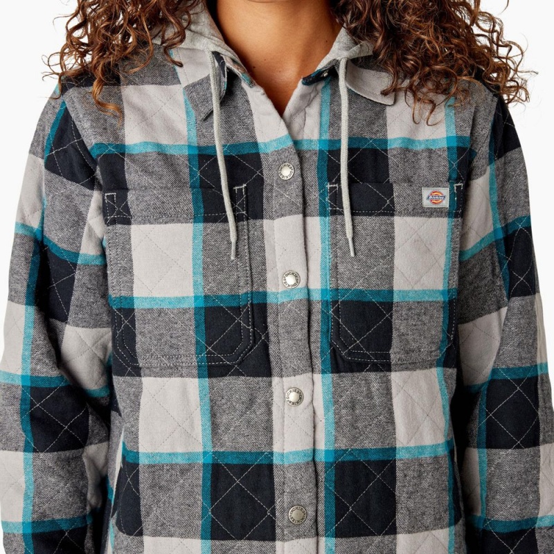 Green Dickies Flannel Hooded Shirt Women's Jacket | 832-AYRQXD