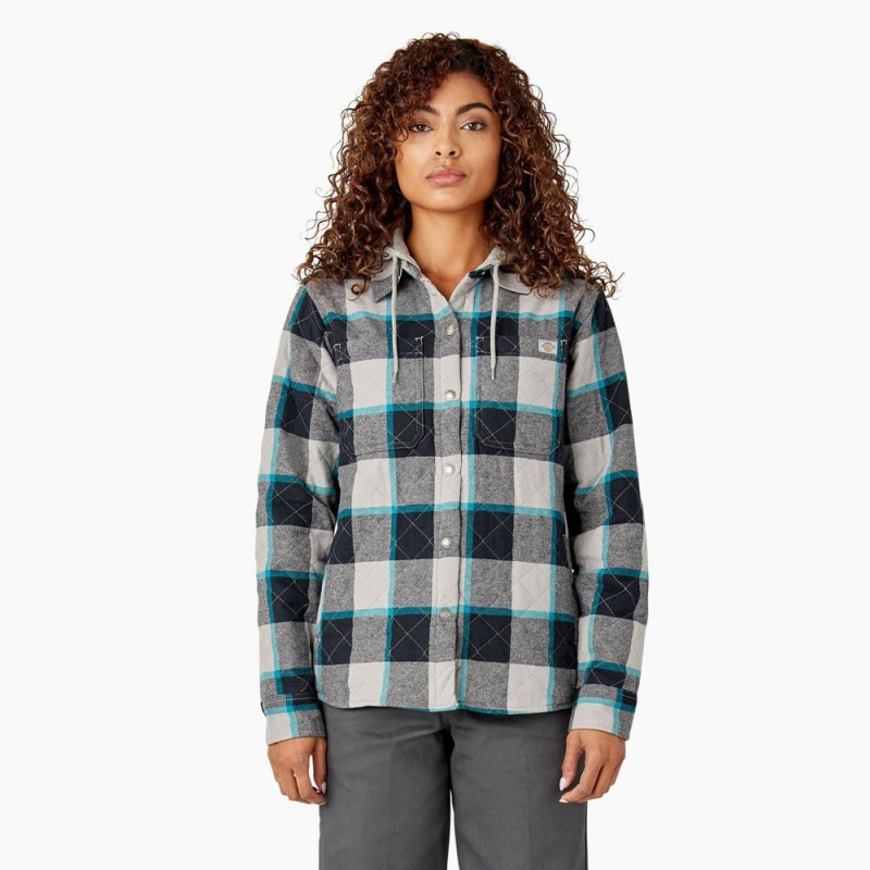 Green Dickies Flannel Hooded Shirt Women\'s Jacket | 832-AYRQXD