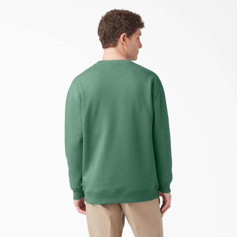 Green Dickies Fleece Embroidered Chest Logo Men's Sweatshirt | 784-BFUDHQ