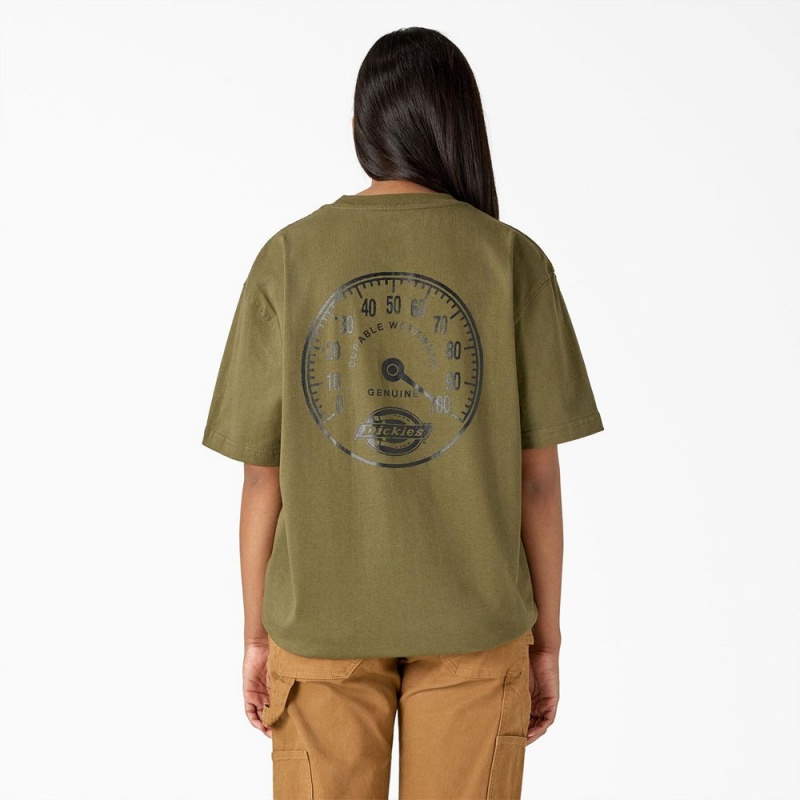 Green Dickies Full Throttle Heavyweight Women's T-Shirt | 570-YOFDTJ