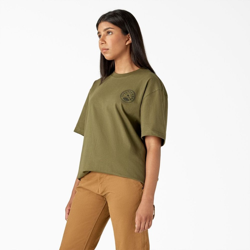 Green Dickies Full Throttle Heavyweight Women's T-Shirt | 570-YOFDTJ