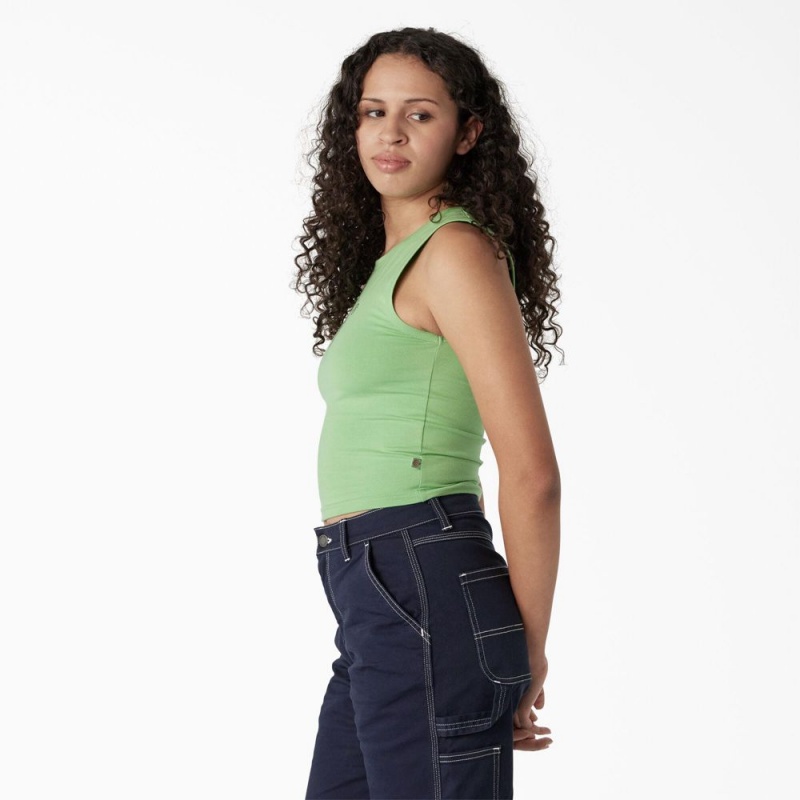 Green Dickies Graphic Cropped Women's Tank Top | 104-ONWSJI