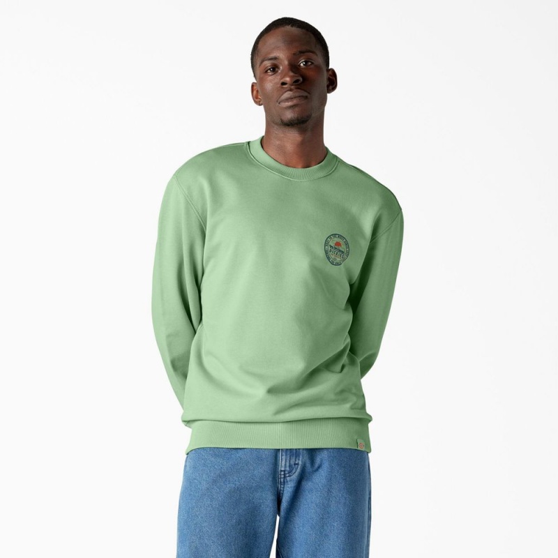 Green Dickies Greensburg Graphic Men's Sweatshirt | 527-PFDZCR