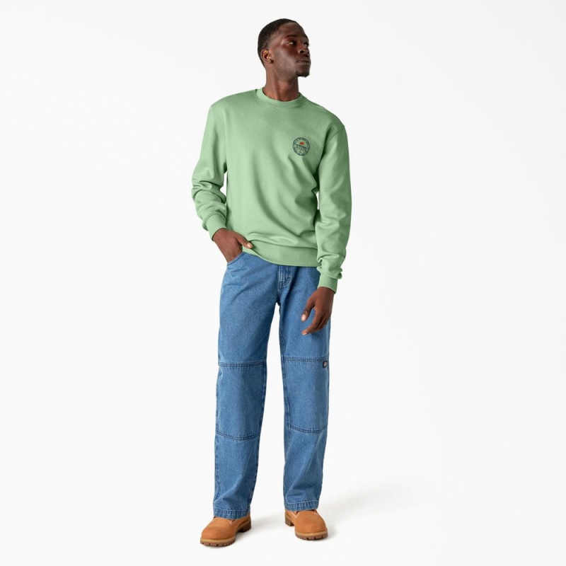 Green Dickies Greensburg Graphic Men's Sweatshirt | 527-PFDZCR