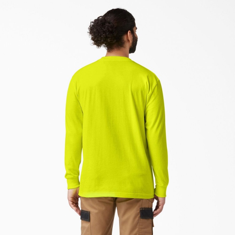 Green Dickies Heavyweight Neon Long Sleeve Pocket Men's T-Shirt | 039-HDFOTW