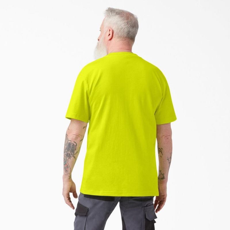 Green Dickies Heavyweight Neon Short Sleeve Pocket Men's T-Shirt | 903-ELORVI