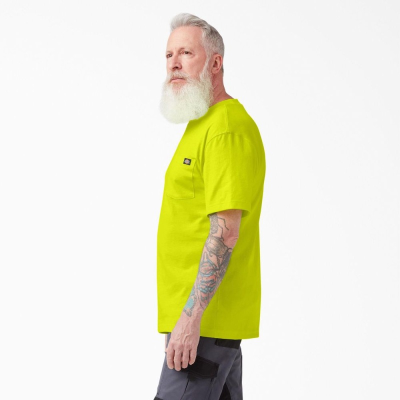 Green Dickies Heavyweight Neon Short Sleeve Pocket Men's T-Shirt | 903-ELORVI